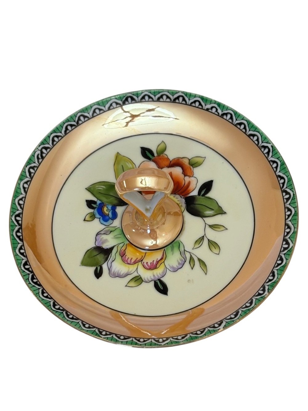 Noritake Japan Hand Painted Lustreware Floral Looped Centre Handle Candy Plate